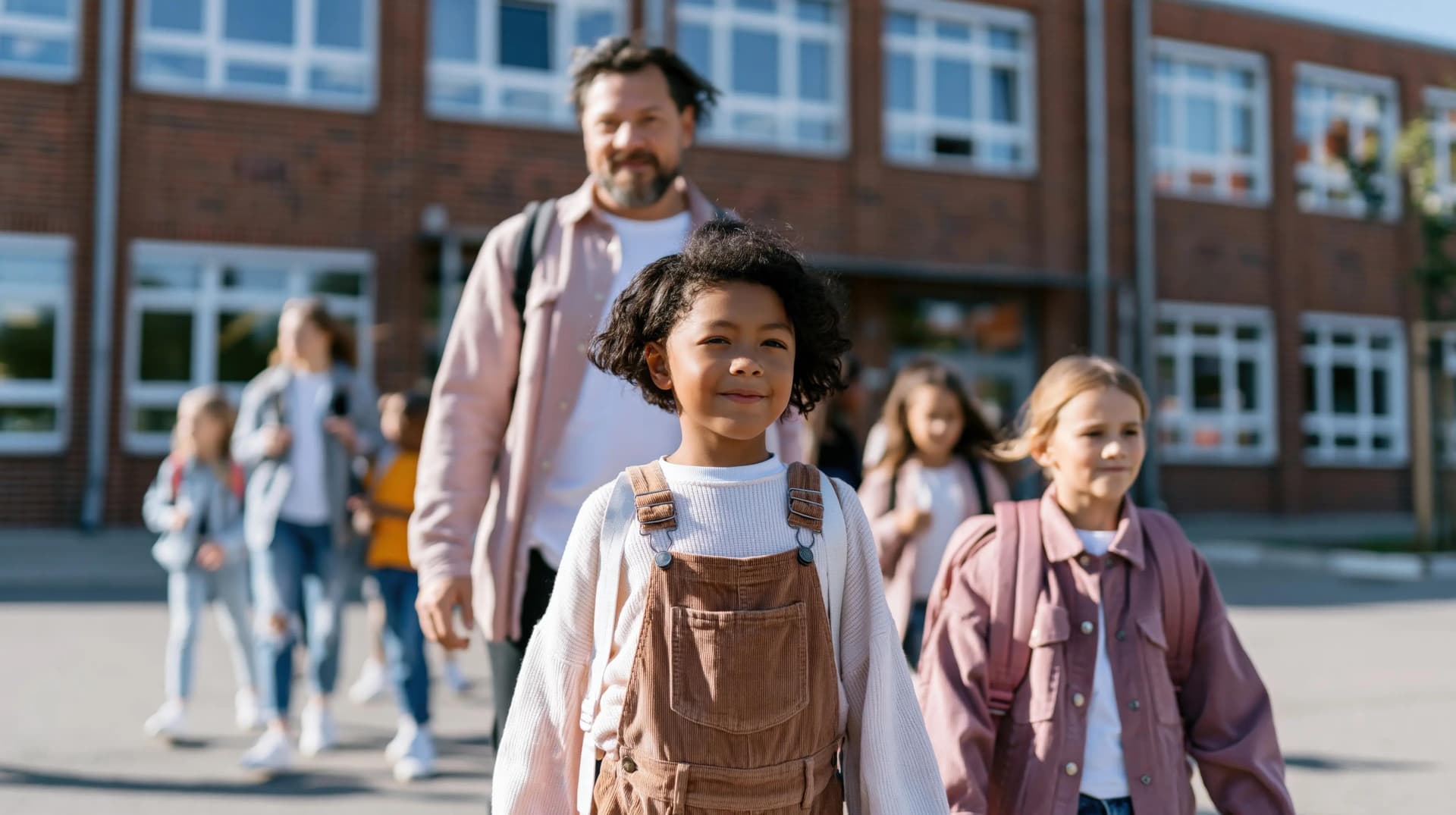 Des parents étrangers accompagnent leurs enfants à l'école Des parents étrangers accompagnent leurs enfants à l'école