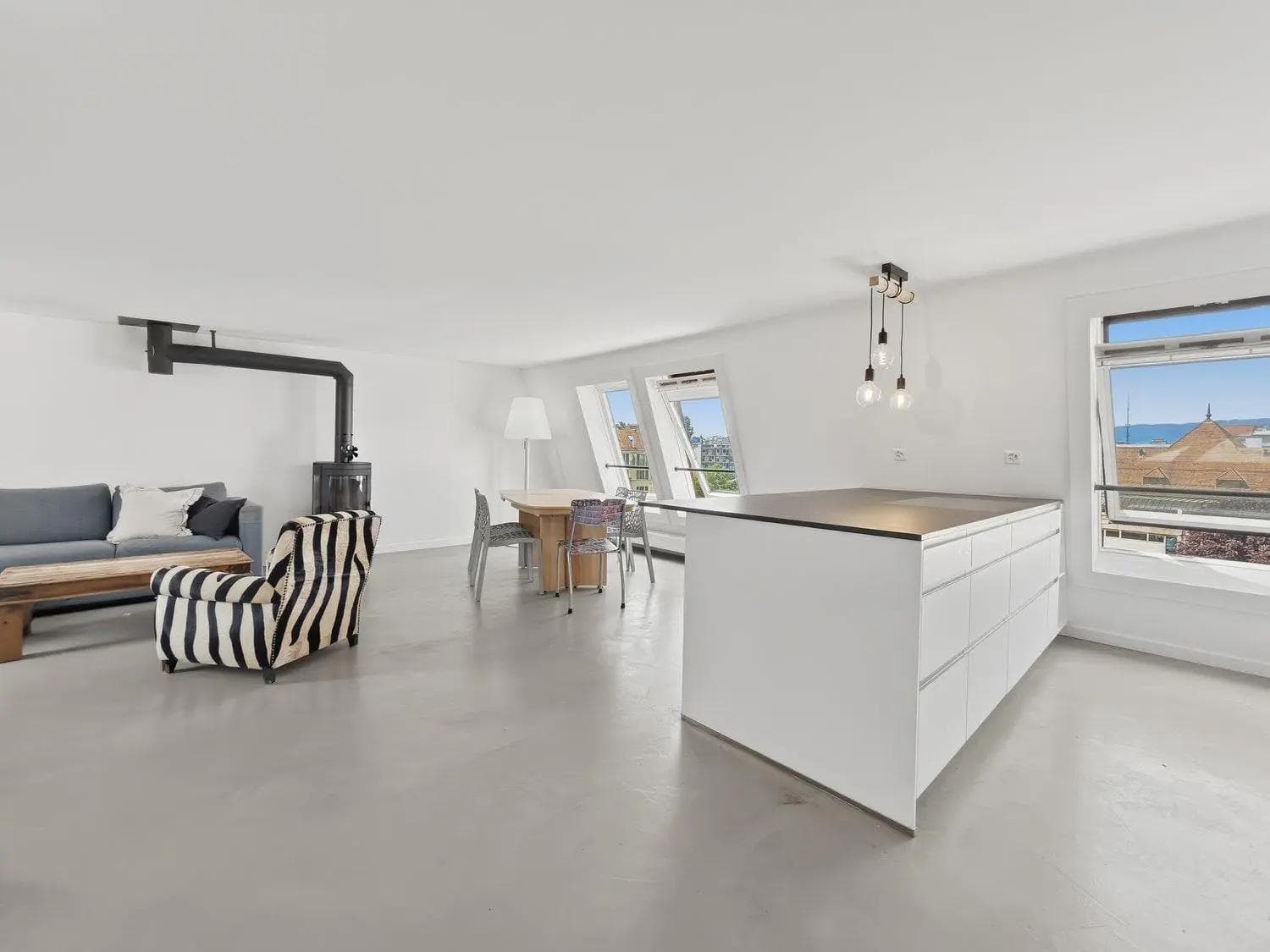 Attique moderne avec rooftop privé 80 m² – Vue panoramique Genève - Living room Attique moderne avec rooftop privé 80 m² – Vue panoramique Genève - Living room