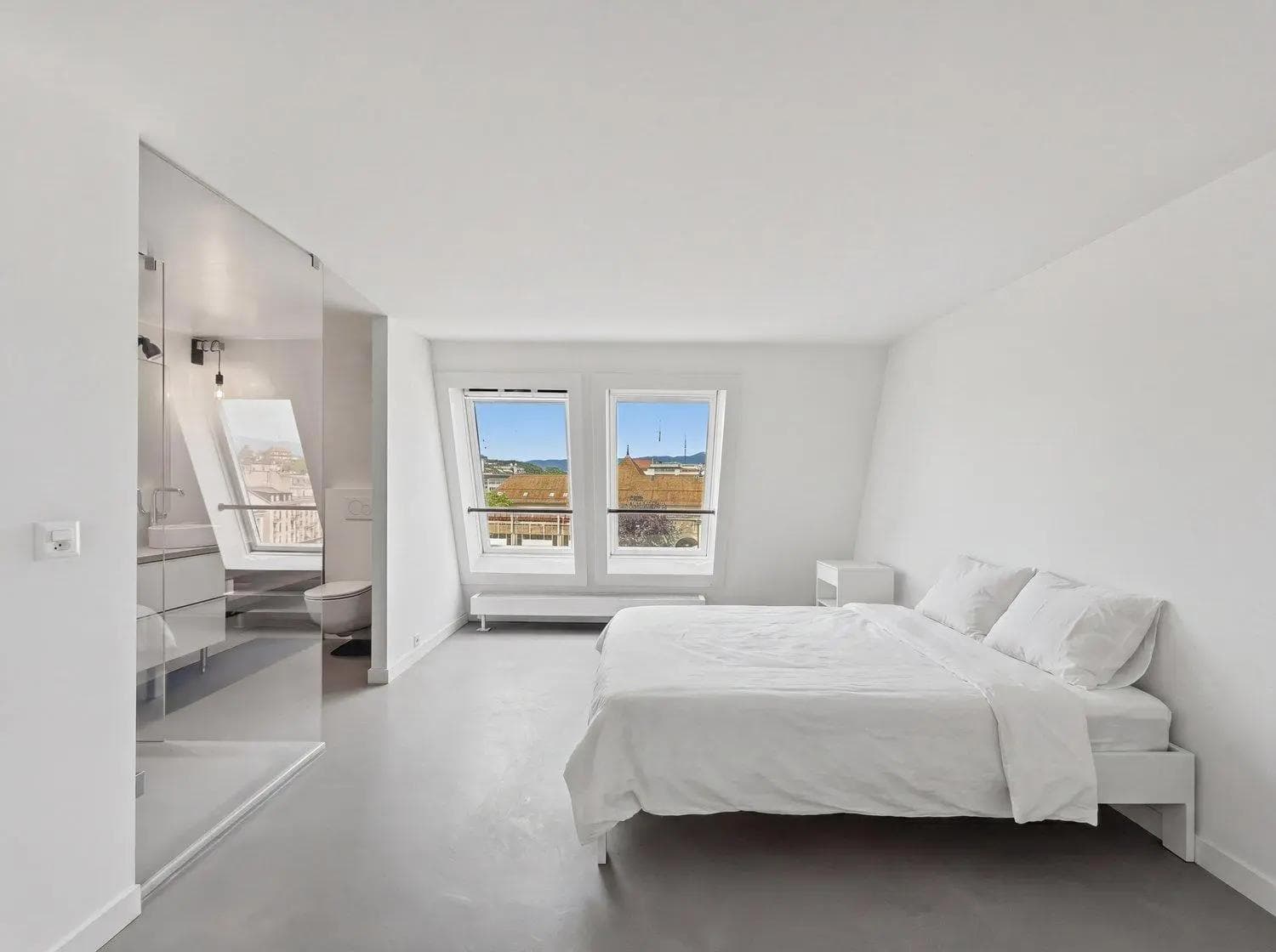 Attique moderne avec rooftop privé 80 m² – Vue panoramique Genève - Bedroom Attique moderne avec rooftop privé 80 m² – Vue panoramique Genève - Bedroom
